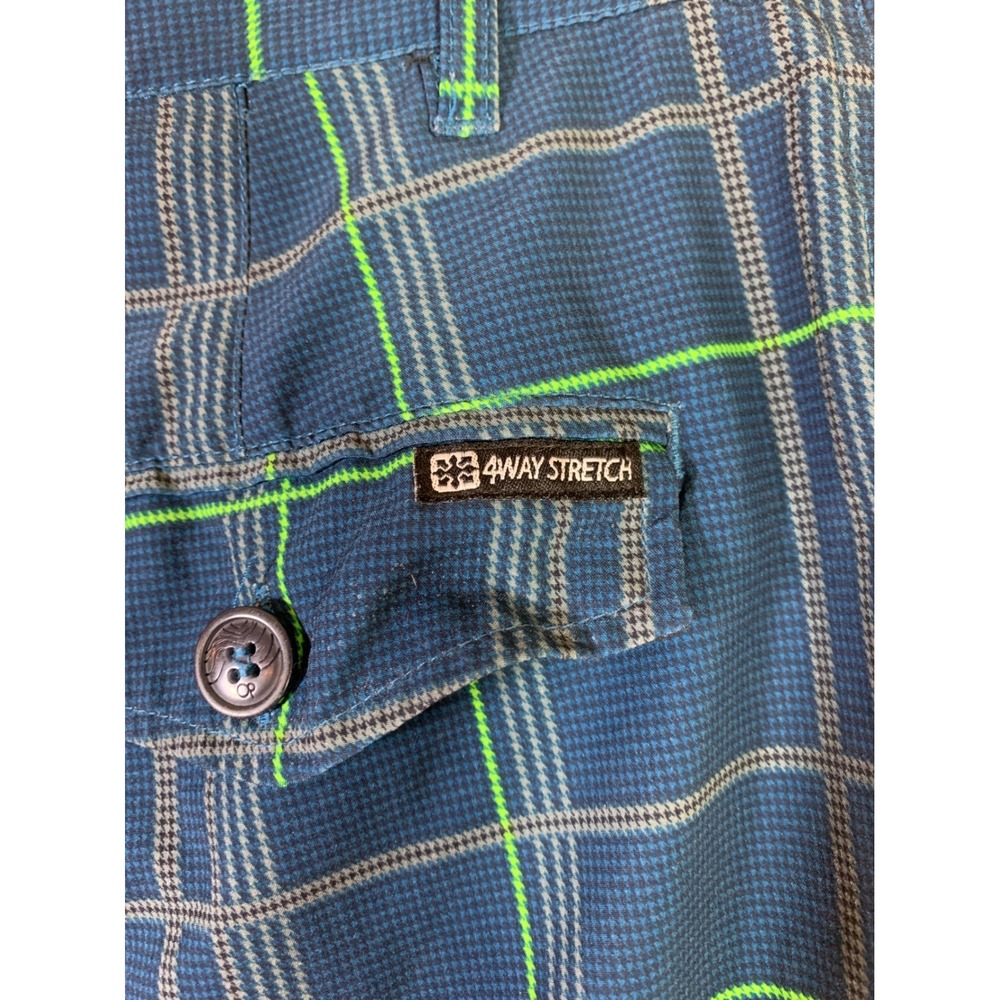 Ocean Pacific OPFlex Mens Plaid Hybrid Shorts Navy Lime Green 4-Way Stretch 30 - Picture 3 of 9